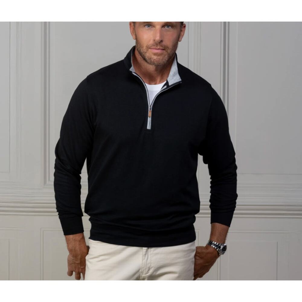 NWT Collars & Co. Men's Heather Cloud Cotton Quarter Zip Pullover Black Size S
